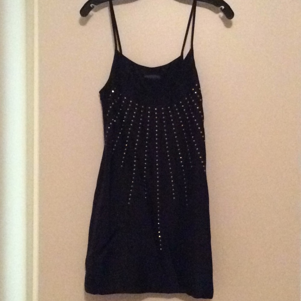 Black Mini Dress w Gold Stone Detail & Pockets